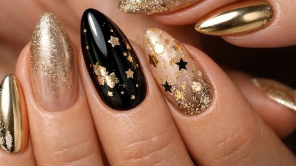 Black and Gold Shimmer With Bold Floral Accents